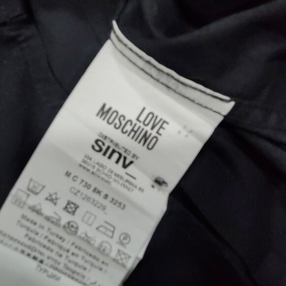 Love Moschino Black Slim Fit Logo Patch Long Sleeve Button-Up Shirt Men's Size M - Picture 9 of 15